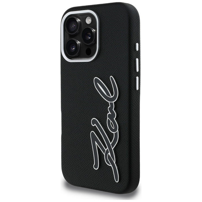 Кейс с лого на Karl Lagerfeld FW Grained за iPhone 16 Pro Max - черен