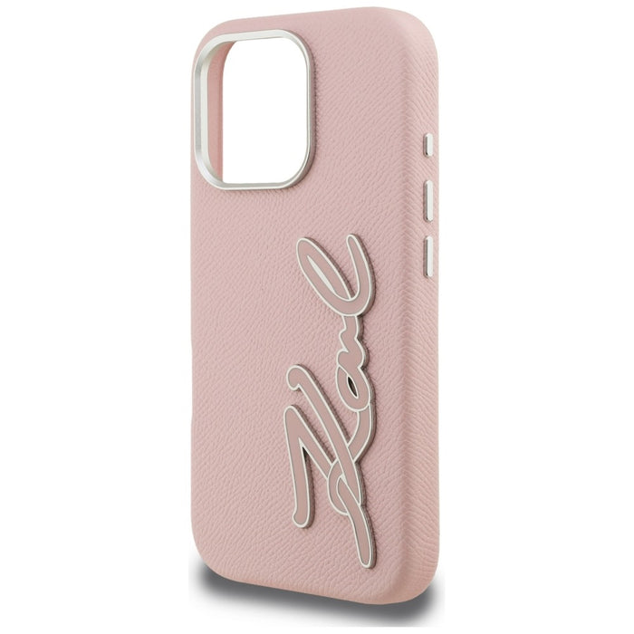 Кейс с лого на Karl Lagerfeld FW Grained Signature за iPhone 16 Pro Max - розов