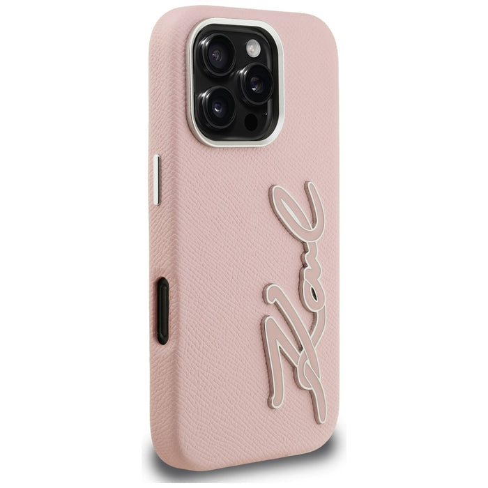 Кейс с лого на Karl Lagerfeld FW Grained Signature за iPhone 16 Pro Max - розов