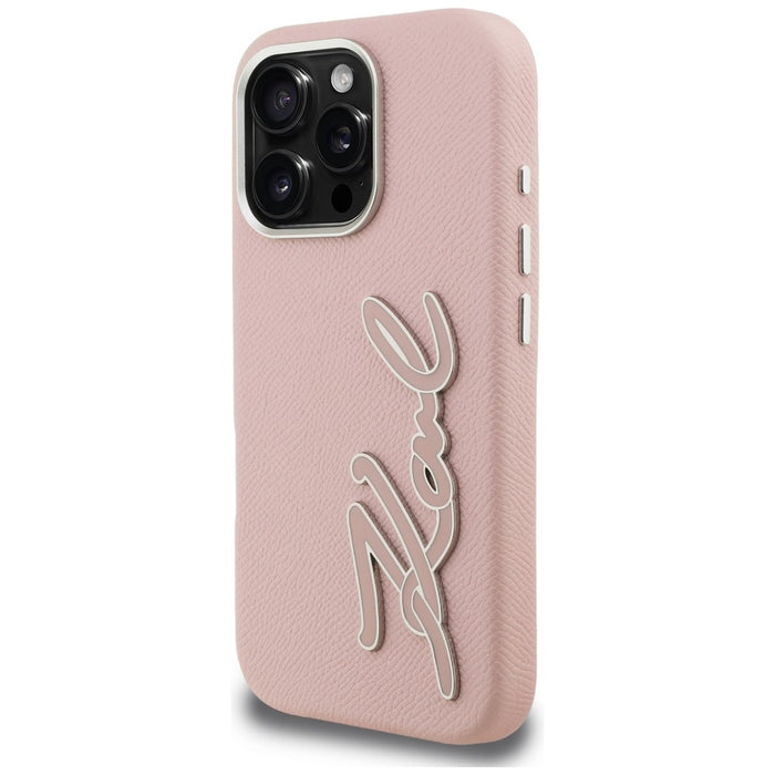 Кейс с лого на Karl Lagerfeld FW Grained Signature за iPhone 16 Pro - розов