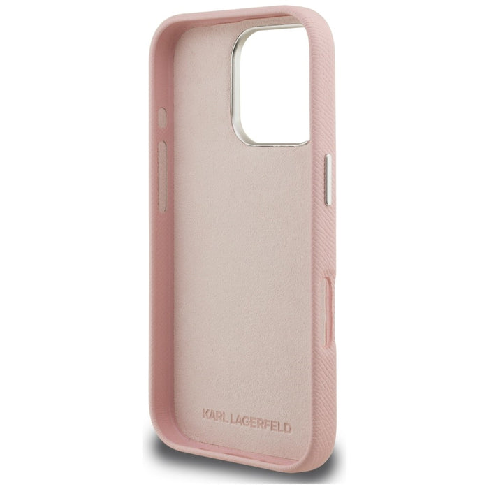 Кейс с лого на Karl Lagerfeld FW Grained Signature за iPhone 16 Pro - розов