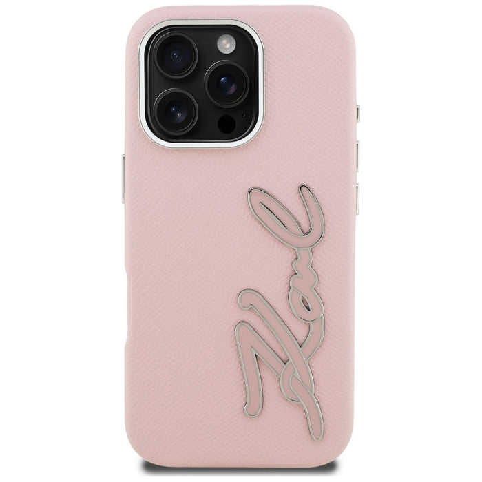 Кейс с лого на Karl Lagerfeld FW Grained Signature за iPhone 16 Pro - розов