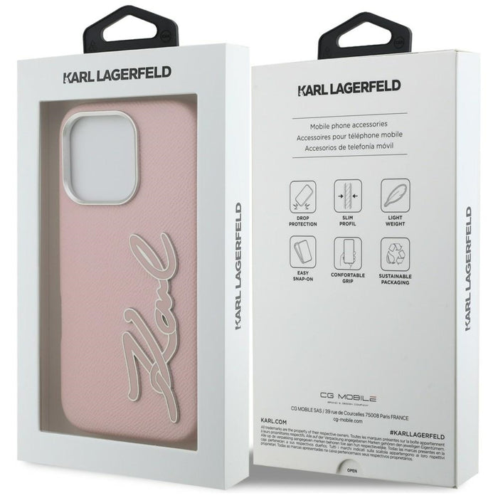 Кейс с лого на Karl Lagerfeld FW Grained Signature за iPhone 16 Pro - розов