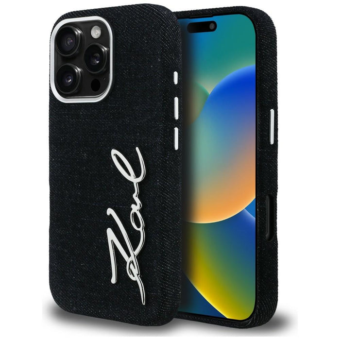 Кейс за iPhone 16 Pro Max с лого на Karl Lagerfeld FW Jeans - черен