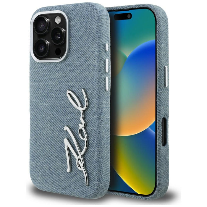Кейс Karl Lagerfeld FW Jeans Signature Logo за iPhone 16 Pro - син