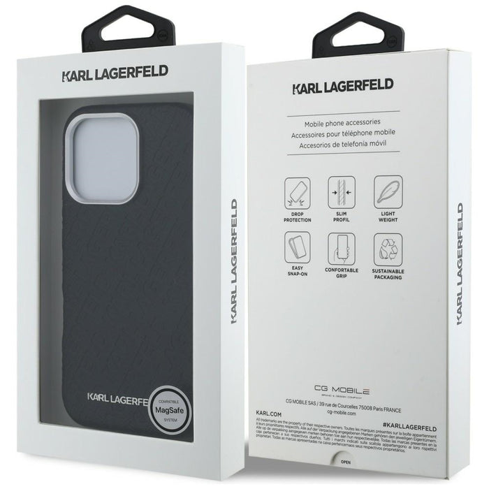 Кейс Karl Lagerfeld FW Stamped Karl MagSafe за iPhone 16 Pro Max - черен