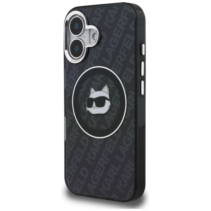 Кейс Karl Lagerfeld IML Choupette Head Logo MagSafe за iPhone 16 - черен