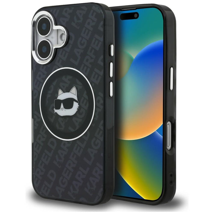 Кейс Karl Lagerfeld IML Choupette Head Logo MagSafe за iPhone 16 - черен