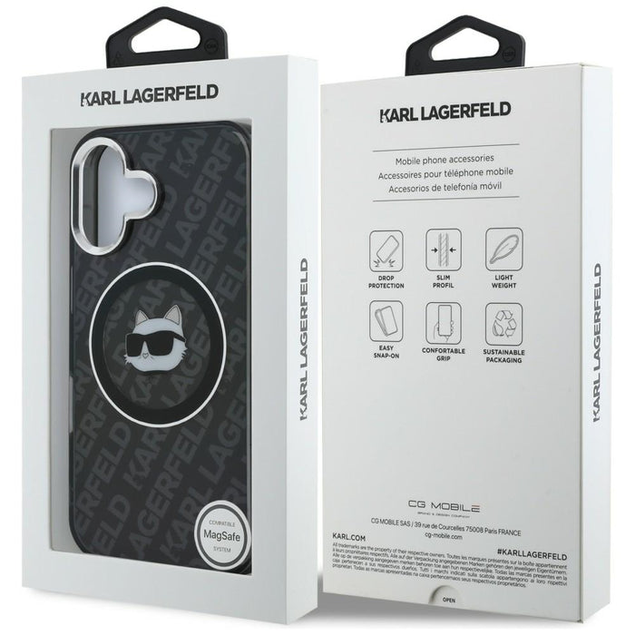 Кейс Karl Lagerfeld IML Choupette Head Logo MagSafe за iPhone 16 - черен