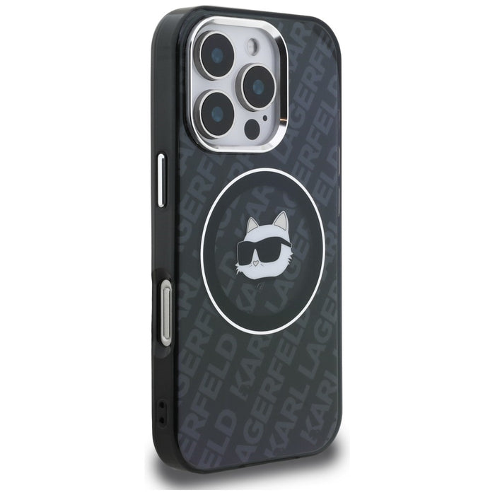 Кейс Karl Lagerfeld IML Choupette Head Logo MagSafe за iPhone 16 Pro - черен