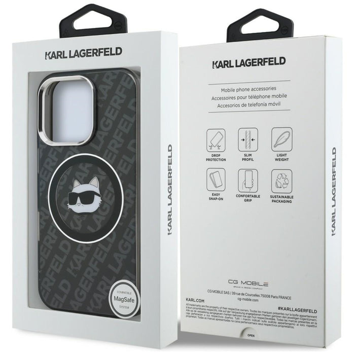 Кейс Karl Lagerfeld IML Choupette Head Logo MagSafe за iPhone 16 Pro Max - черен