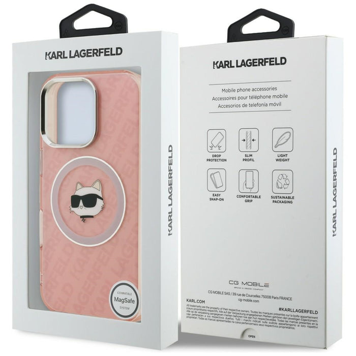Кейс Karl Lagerfeld IML Choupette Head Logo MagSafe за iPhone 16 Pro Max - розов