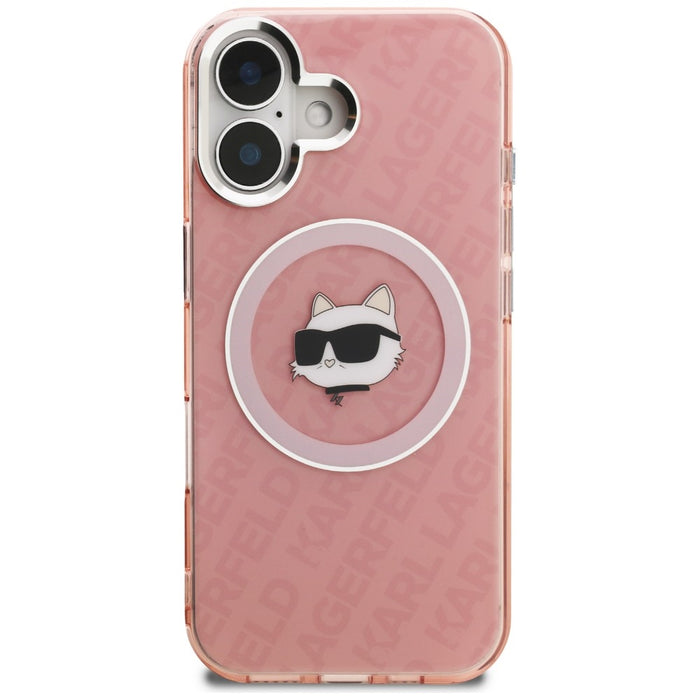 Кейс за iPhone 16 с лого на Karl Lagerfeld IML Choupette - MagSafe - розов