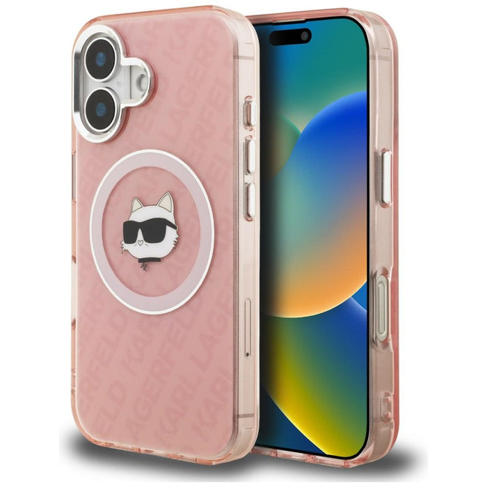 Кейс за iPhone 16 с лого на Karl Lagerfeld IML Choupette - MagSafe - розов
