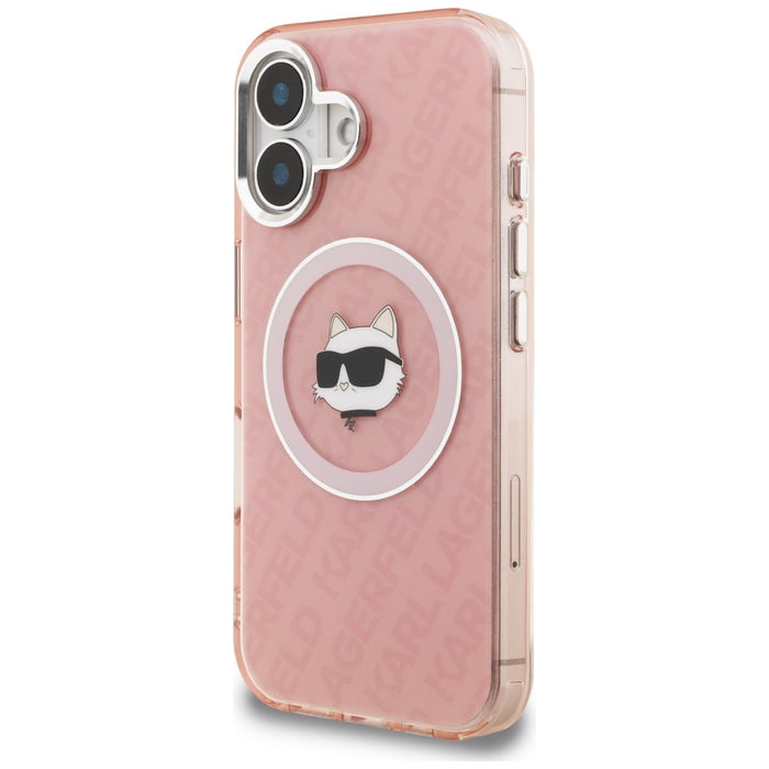 Кейс за iPhone 16 с лого на Karl Lagerfeld IML Choupette - MagSafe - розов