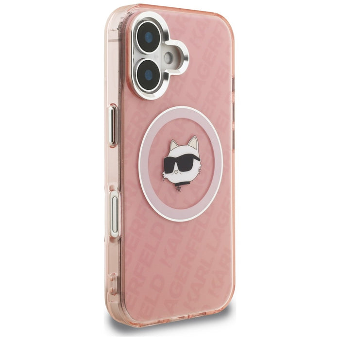 Кейс за iPhone 16 с лого на Karl Lagerfeld IML Choupette - MagSafe - розов