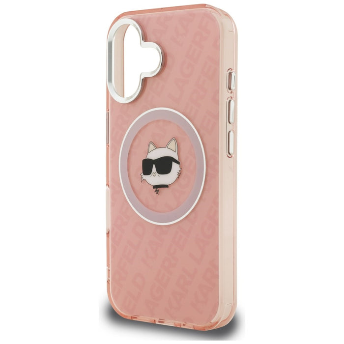 Кейс за iPhone 16 с лого на Karl Lagerfeld IML Choupette - MagSafe - розов
