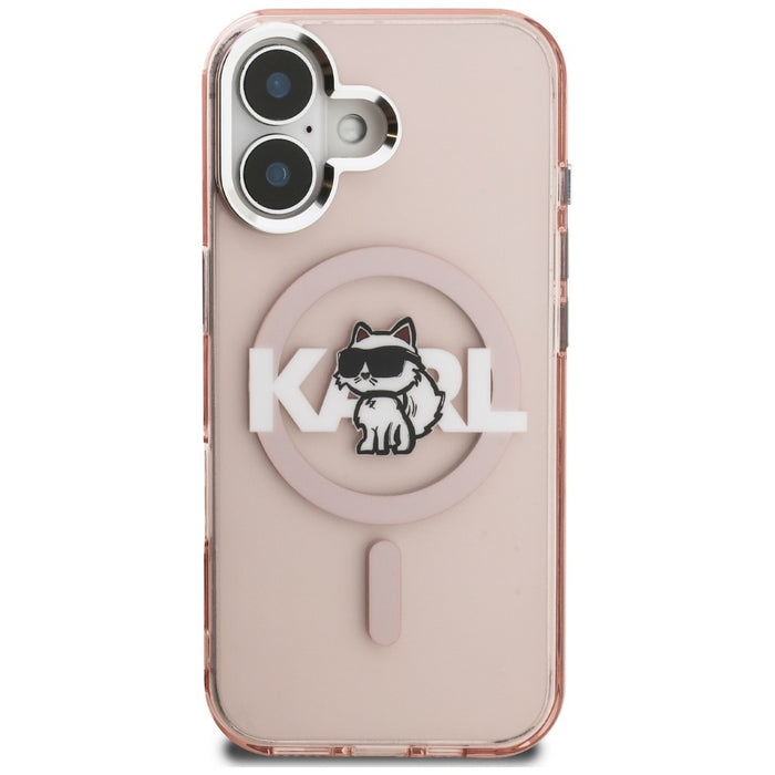 Кейс за iPhone 16 с лого на Karl Lagerfeld IML Choupette Sketch - MagSafe - розов