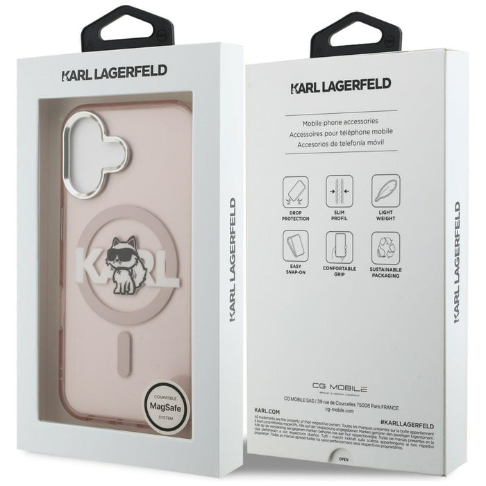 Кейс за iPhone 16 с лого на Karl Lagerfeld IML Choupette Sketch - MagSafe - розов