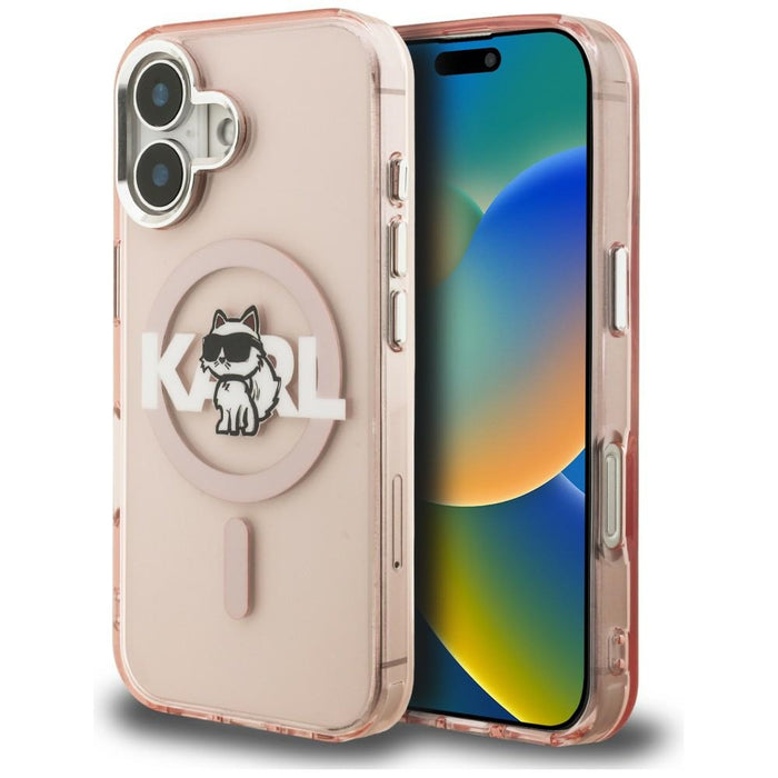 Кейс за iPhone 16 с лого на Karl Lagerfeld IML Choupette Sketch - MagSafe - розов