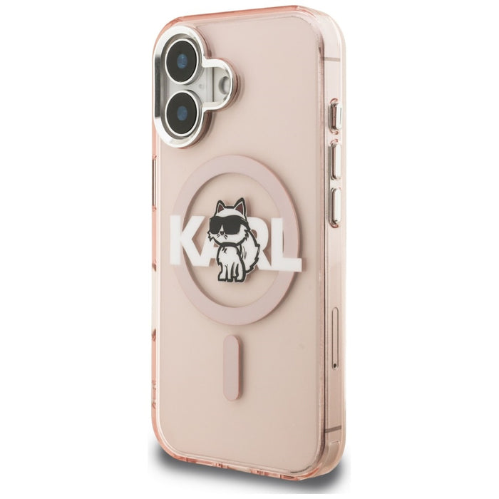 Кейс за iPhone 16 с лого на Karl Lagerfeld IML Choupette Sketch - MagSafe - розов