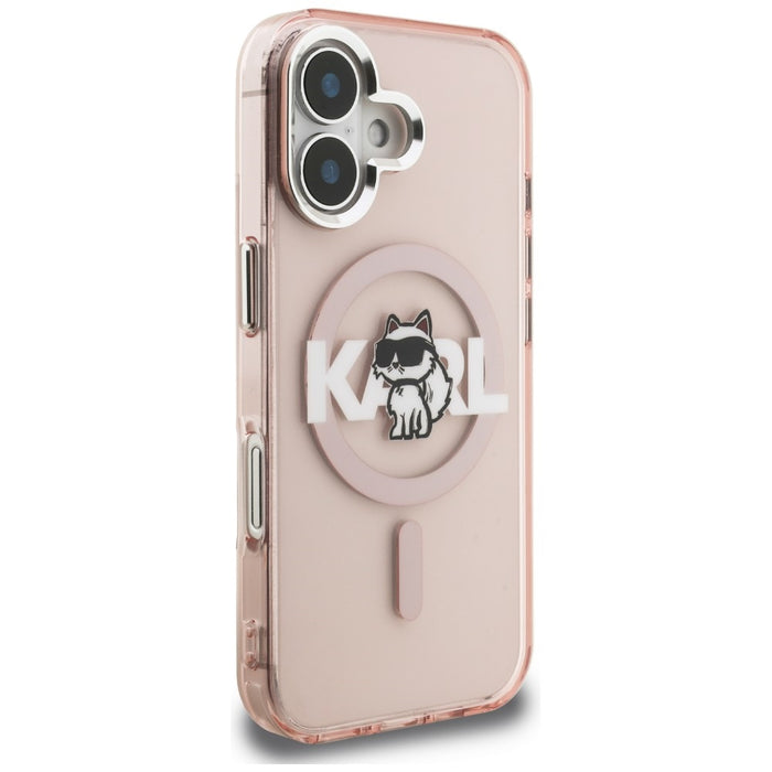 Кейс за iPhone 16 с лого на Karl Lagerfeld IML Choupette Sketch - MagSafe - розов