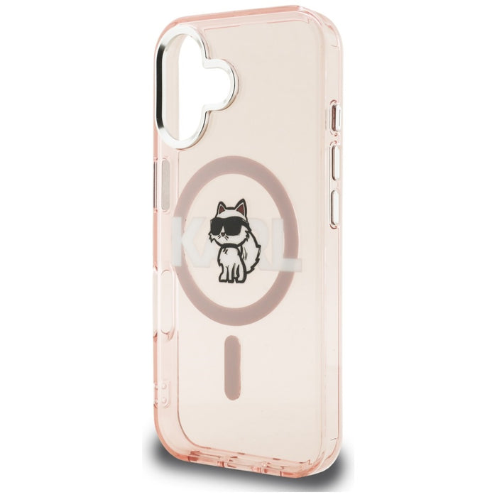 Кейс за iPhone 16 с лого на Karl Lagerfeld IML Choupette Sketch - MagSafe - розов