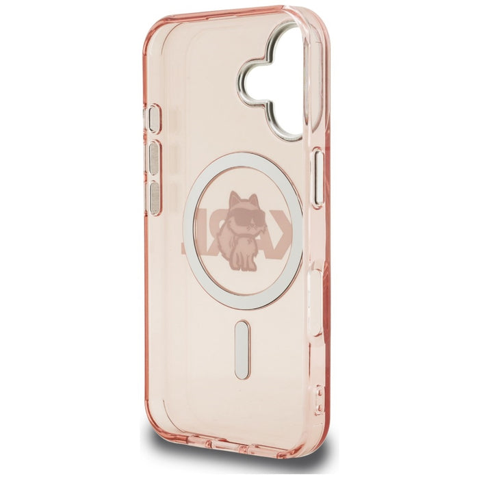 Кейс за iPhone 16 с лого на Karl Lagerfeld IML Choupette Sketch - MagSafe - розов