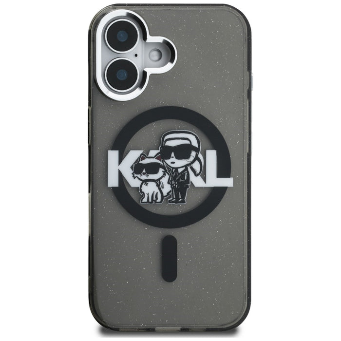 Кейс Karl Lagerfeld IML Glitter Karl & Choupette Sketch Logo MagSafe за iPhone 16 - черен