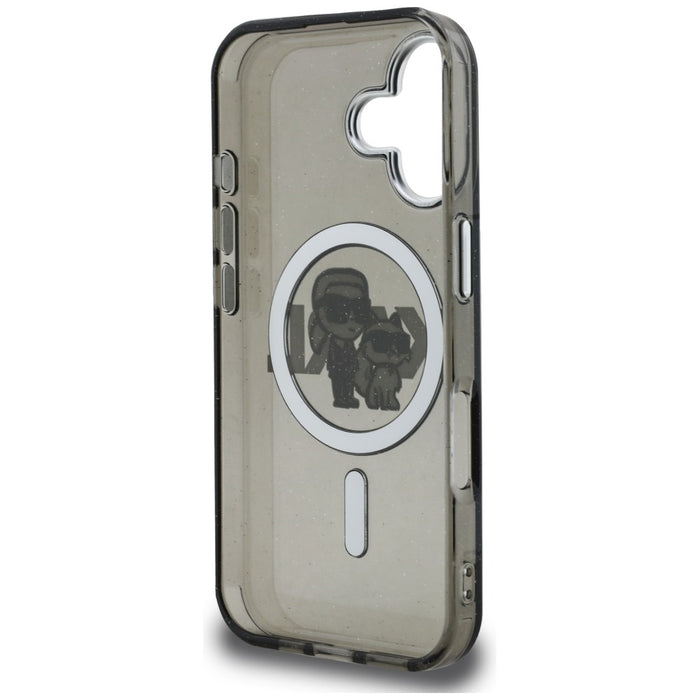 Кейс Karl Lagerfeld IML Glitter Karl & Choupette Sketch Logo MagSafe за iPhone 16 - черен