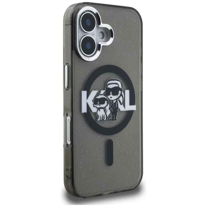 Кейс Karl Lagerfeld IML Glitter Karl & Choupette Sketch Logo MagSafe за iPhone 16 - черен
