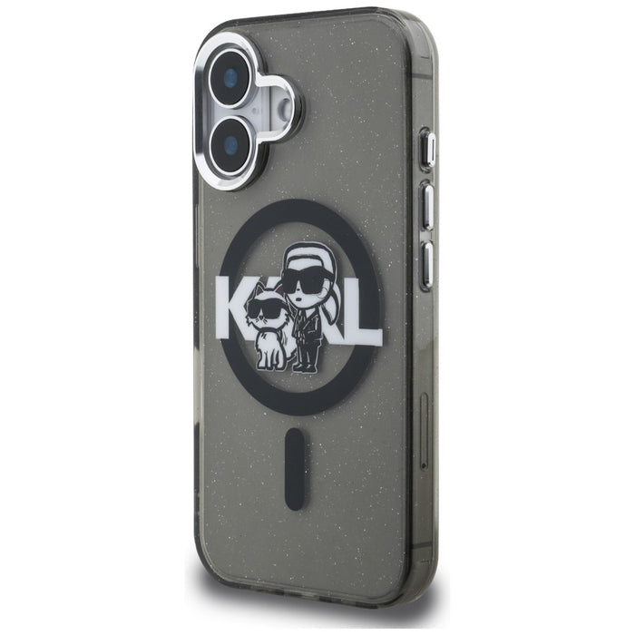 Кейс Karl Lagerfeld IML Glitter Karl & Choupette Sketch Logo MagSafe за iPhone 16 - черен