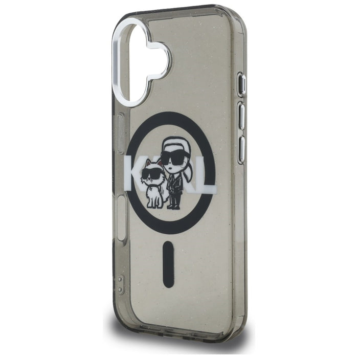 Кейс Karl Lagerfeld IML Glitter Karl & Choupette Sketch Logo MagSafe за iPhone 16 - черен