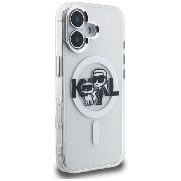 Кейс Karl Lagerfeld IML Glitter Karl & Choupette Sketch Logo MagSafe за iPhone 16 - прозрачен