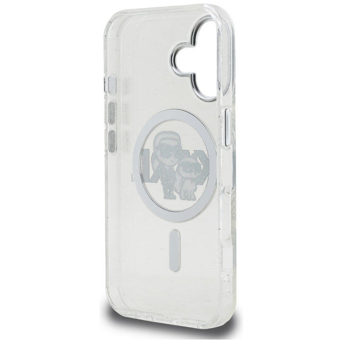 Кейс Karl Lagerfeld IML Glitter Karl & Choupette Sketch Logo MagSafe за iPhone 16 - прозрачен