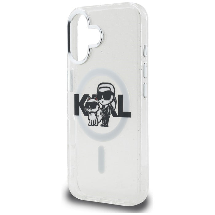 Кейс Karl Lagerfeld IML Glitter Karl & Choupette Sketch Logo MagSafe за iPhone 16 - прозрачен