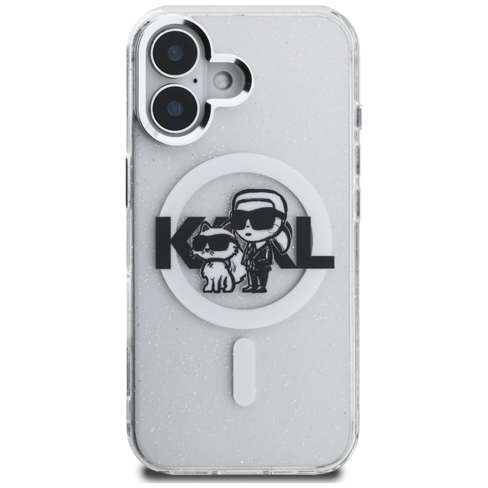 Кейс Karl Lagerfeld IML Glitter Karl & Choupette Sketch Logo MagSafe за iPhone 16 - прозрачен