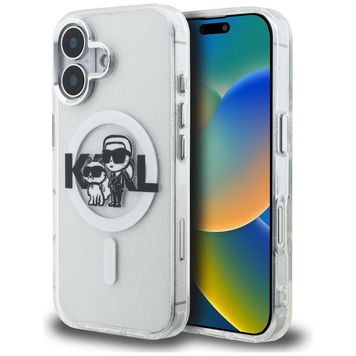 Кейс Karl Lagerfeld IML Glitter Karl & Choupette Sketch Logo MagSafe за iPhone 16 - прозрачен