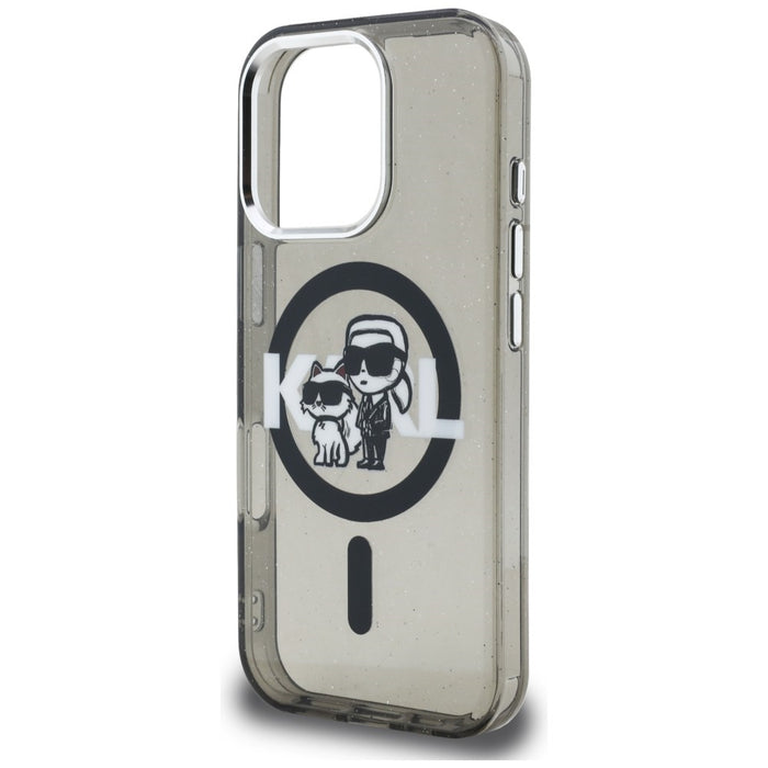 Кейс Karl Lagerfeld IML Glitter Karl & Choupette Sketch Logo MagSafe за iPhone 16 Pro - черен