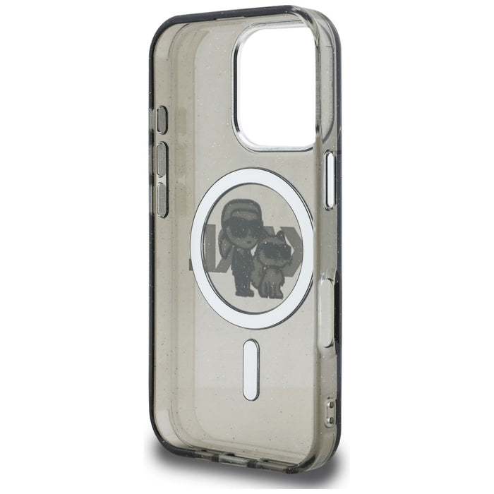 Кейс Karl Lagerfeld IML Glitter Karl & Choupette Sketch Logo MagSafe за iPhone 16 Pro - черен