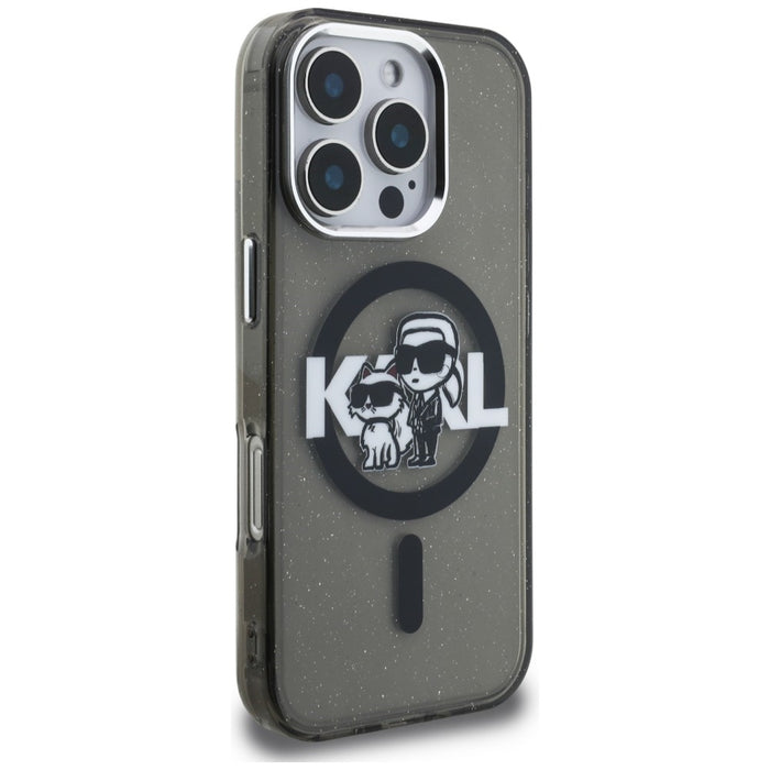Кейс Karl Lagerfeld IML Glitter Karl & Choupette Sketch Logo MagSafe за iPhone 16 Pro - черен