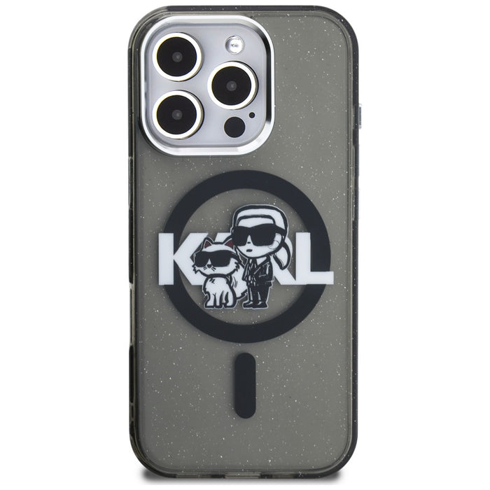 Кейс Karl Lagerfeld IML Glitter Karl & Choupette Sketch Logo MagSafe за iPhone 16 Pro - черен