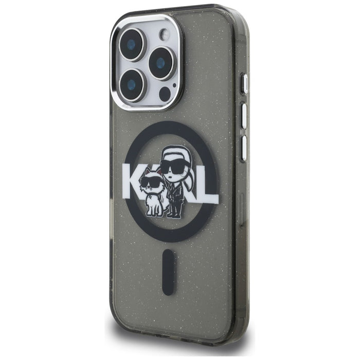 Кейс Karl Lagerfeld IML Glitter Karl & Choupette Sketch Logo MagSafe за iPhone 16 Pro Max - черен