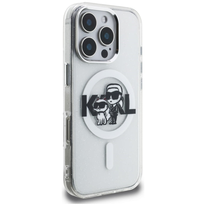 Кейс Karl Lagerfeld IML Glitter Karl & Choupette Sketch Logo MagSafe за iPhone 16 Pro - прозрачен
