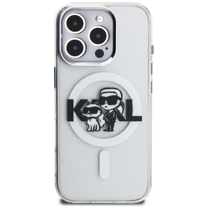 Кейс Karl Lagerfeld IML Glitter Karl & Choupette Sketch Logo MagSafe за iPhone 16 Pro - прозрачен