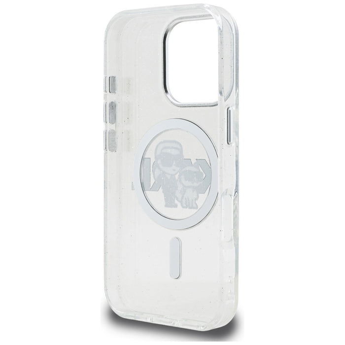 Кейс Karl Lagerfeld IML Glitter Karl & Choupette Sketch Logo MagSafe за iPhone 16 Pro - прозрачен