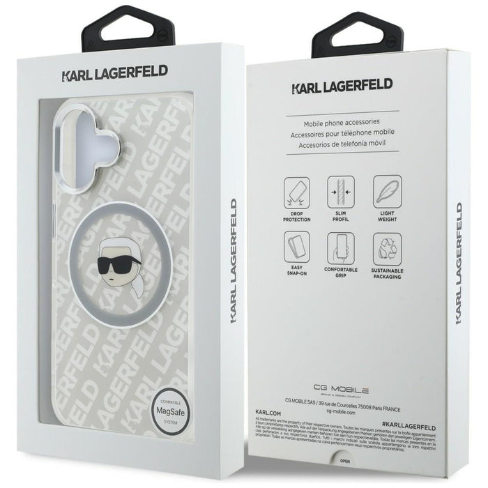Кейс Karl Lagerfeld IML Karl Head Logo MagSafe за iPhone 16 - сив