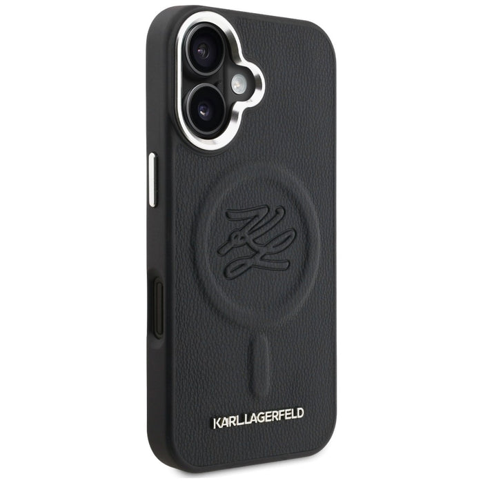 Кейс MagSafe с инициали и метално лого на Karl Lagerfeld за iPhone 16 - черен