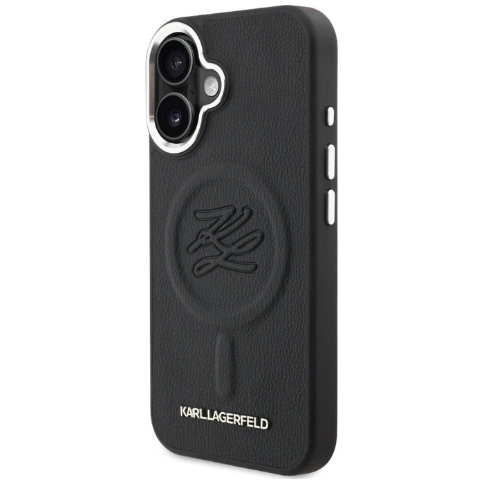 Кейс MagSafe с инициали и метално лого на Karl Lagerfeld за iPhone 16 - черен