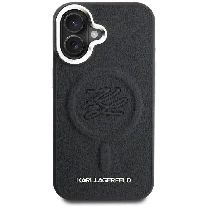 Кейс MagSafe с инициали и метално лого на Karl Lagerfeld за iPhone 16 - черен